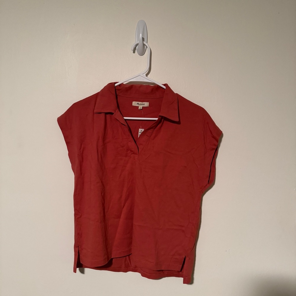 Madewell - Coral Red Collard Block Tee